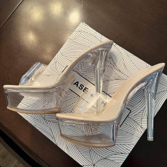 Chase & Chloe Open Toe Clear Transparent Stiletto High Heels Platform Sandals - Picture 3 of 9